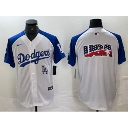 Men Los Angeles Dodgers Big Logo White Blue Vin Patch Cool Base Stitched Baseball Jersey