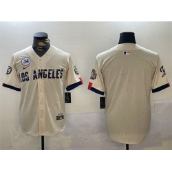 Men Los Angeles Dodgers Blank Cream 2024 World Series With No  34 Patch Limited Stitched Baseball Jersey