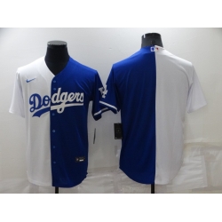 Men Los Angeles Dodgers Blank White Blue Split Cool Base Stitched Baseball Jersey