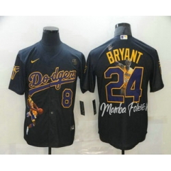 Men Los Angeles Dodgers Front 8 Back 24 Kobe Bryant Black With KB Patch Cool Base Stitched MLB Fashion Jersey