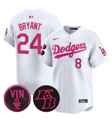 Men Los Angeles Dodgers Front  8 Back  24 Kobe Bryant White 2026 Mothers Day Vapor Premier Limited Stitched Baseball Jersey