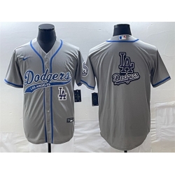 Men Los Angeles Dodgers Gray Team Big Logo With Patch Cool Base Stitched Baseball Jersey