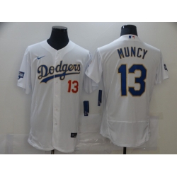 Men Los Angeles Dodgers Max Muncy 13 Championship Gold Trim White Limited All Stitched Flex Base Jersey