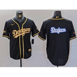 Men Los Angeles Dodgers Team Big Logo Black Gold Cool Base With Patch Stitched Baseball Jersey