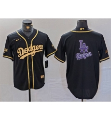 Men Los Angeles Dodgers Team Big Logo Black Gold World Series Champions Cool Base Stitched Baseball Jersey