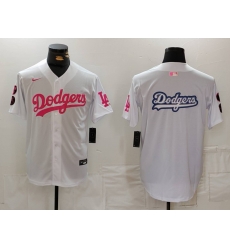 Men Los Angeles Dodgers Team Big Logo White Pink Vin  26 Kobe Patch Stitched Baseball Jersey 7