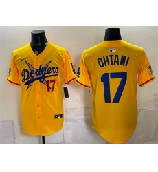 Men Los Angeles Dodgers x One Piece  17 Shohei Ohtani Yellow Vapor Premier Limited Stitched Baseball Jersey