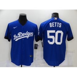 Men Nike Los Angeles Dodgers #50 Mookie Betts Blue Cool Base Player Jersey