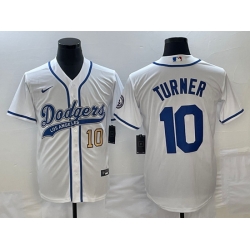 Men's Los Angeles Dodgers #10 Justin Turner Number White With Patch Cool Base Stitched Baseball Jersey