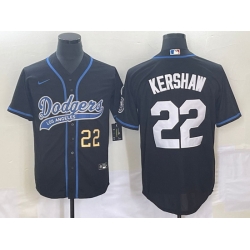 Men's Los Angeles Dodgers #22 Clayton Kershaw Number Black Cool Base Stitched Baseball Jersey