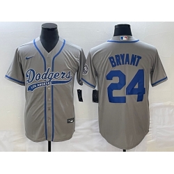 Men's Los Angeles Dodgers #24 Kobe Bryant Grey With Patch Cool Base Stitched Baseball Jersey1