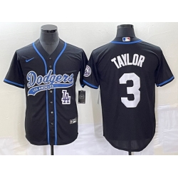 Men's Los Angeles Dodgers #3 Chris Taylor Black With Patch Cool Base Stitched Baseball Jersey