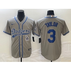 Men's Los Angeles Dodgers #3 Chris Taylor Grey With Patch Cool Base Stitched Baseball Jersey