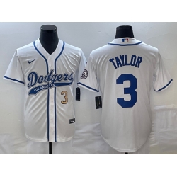 Men's Los Angeles Dodgers #3 Chris Taylor Number White With Patch Cool Base Stitched Baseball Jersey