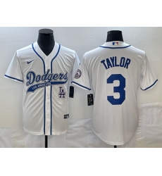 Men's Los Angeles Dodgers #3 Chris Taylor White With Patch Cool Base Stitched Baseball Jersey1