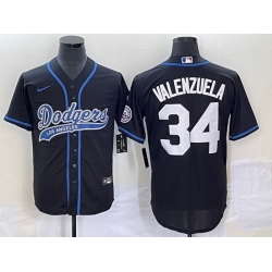 Men's Los Angeles Dodgers #34 Fernando Valenzuela Black With Patch Cool Base Stitched Baseball Jersey