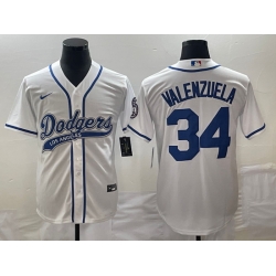 Men's Los Angeles Dodgers #34 Fernando Valenzuela White With Patch Cool Base Stitched Baseball Jersey1