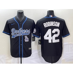 Men's Los Angeles Dodgers #42 Jackie Robinson Black With Patch Cool Base Stitched Baseball Jersey1