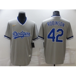 Men's Los Angeles Dodgers #42 Jackie Robinson Grey Cooperstown Collection Stitched MLB Throwback Nike Jersey