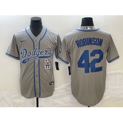 Men's Los Angeles Dodgers #42 Jackie Robinson Grey With Patch Cool Base Stitched Baseball Jersey