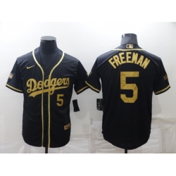 Men's Los Angeles Dodgers #5 Freddie Freeman Black Gold Stitched MLB Cool Base Nike Jersey