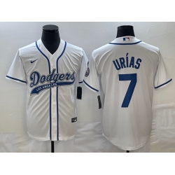 Men's Los Angeles Dodgers #7 Julio Urias White With Patch Cool Base Stitched Baseball Jersey1