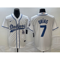 Men's Los Angeles Dodgers #7 Julio Urias White With Patch Cool Base Stitched Baseball Jersey