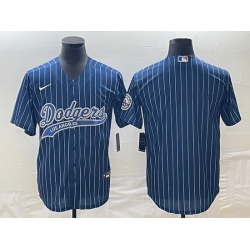 Men's Los Angeles Dodgers Blue Pinstripe Blank With Patch Cool Base Stitched Baseball Jerseys