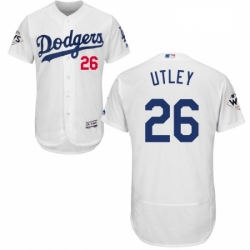 Mens Majestic Los Angeles Dodgers 26 Chase Utley Authentic White Home 2017 World Series Bound Flex Base Jersey