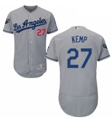 Mens Majestic Los Angeles Dodgers 27 Matt Kemp Grey Road Flex Base Authentic Collection 2018 World Series Jersey