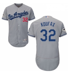 Mens Majestic Los Angeles Dodgers 32 Sandy Koufax Authentic Grey Road 2017 World Series Bound Flex Base Jersey