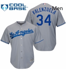 Mens Majestic Los Angeles Dodgers 34 Fernando Valenzuela Replica Grey Road Cool Base MLB Jersey