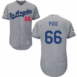 Mens Majestic Los Angeles Dodgers 66 Yasiel Puig Authentic Grey Road 2017 World Series Bound Flex Base Jersey