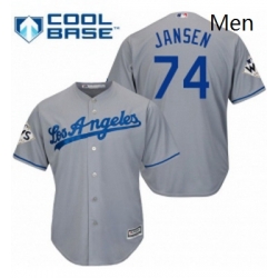 Mens Majestic Los Angeles Dodgers 74 Kenley Jansen Replica Grey Road 2017 World Series Bound Cool Base MLB Jersey