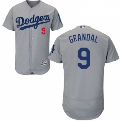 Mens Majestic Los Angeles Dodgers 9 Yasmani Grandal Gray Alternate Road Flexbase Authentic Collection MLB Jersey