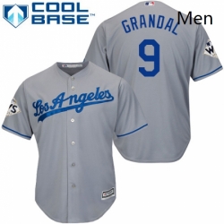 Mens Majestic Los Angeles Dodgers 9 Yasmani Grandal Replica Grey Road 2017 World Series Bound Cool Base MLB Jersey