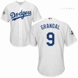 Mens Majestic Los Angeles Dodgers 9 Yasmani Grandal Replica White Home 2017 World Series Bound Cool Base MLB Jersey