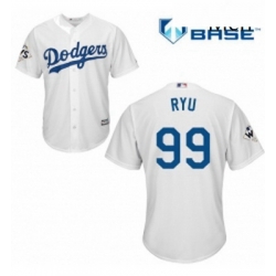 Mens Majestic Los Angeles Dodgers 99 Hyun Jin Ryu Replica White Home 2017 World Series Bound Cool Base MLB Jersey