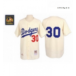 Mens Mitchell and Ness 1962 Los Angeles Dodgers 30 Maury Wills Replica Cream Throwback MLB Jersey