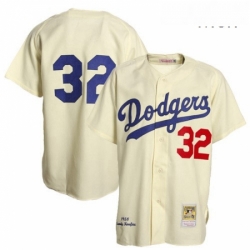 Mens Mitchell and Ness Los Angeles Dodgers 32 Sandy Koufax Authentic Cream Throwback MLB Jersey