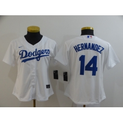 Women Dodgers 14 Enrique Hernandez White Women 2020 Nike Cool Base Jersey