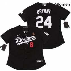 Women Dodgers Front 8 Back 24 Kobe Bryant Black Cool Base Stitched MLB Jersey