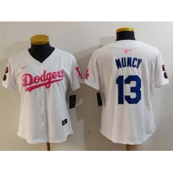 Women Los Angeles Dodgers 13 Max Muncy White Pink Vin  26 Kobe Patch Stitched Baseball Jersey