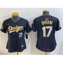 Women Los Angeles Dodgers 17 Shohei Ohtani Black Gold 2024 World Series With Fernando Memorial Patch Limited Stitched Baseball Jersey 