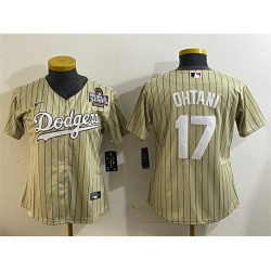 Women Los Angeles Dodgers 17 Shohei Ohtani Cream 2024 World Series Cool Base Stitched Baseball Jersey