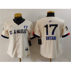 Women Los Angeles Dodgers 17 Shohei Ohtani Cream Stitched Baseball Jersey2