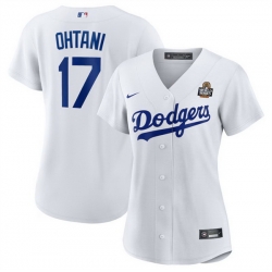 Women Los Angeles Dodgers 17 Shohei Ohtani White 2024 World Series Cool Base Stitched Baseball Jersey