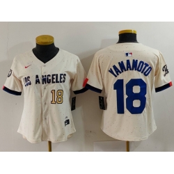 Women Los Angeles Dodgers 18 Yoshinobu Yamamoto Cream Stitched Jersey 2