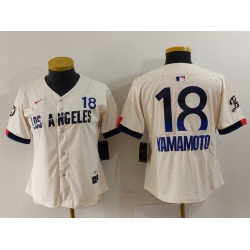 Women Los Angeles Dodgers 18 Yoshinobu Yamamoto Cream Stitched Jersey 8