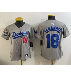 Women Los Angeles Dodgers 18 Yoshinobu Yamamoto Grey 2025 World Series Champions Patch Limited Stitched Baseball Jersey Women Los Angeles Dodgers 18 Yoshinobu Yamamoto Grey 2025 World Series Champions Patch Limited Stitched Baseball Jersey